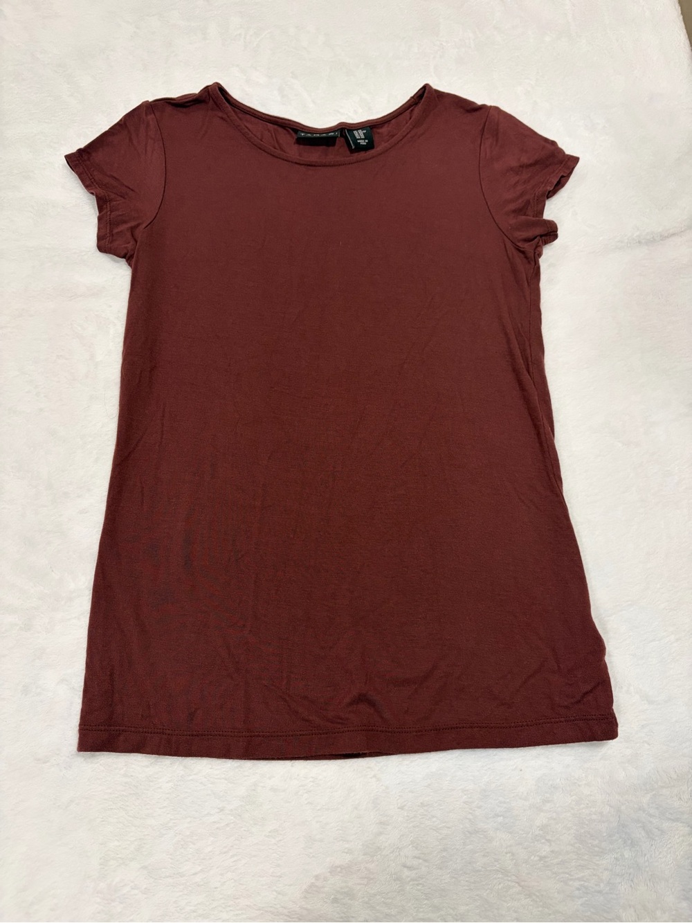 Tahari Brown Modal Blend Cap Sleeve Scoop Neck T Shirt - Size XS